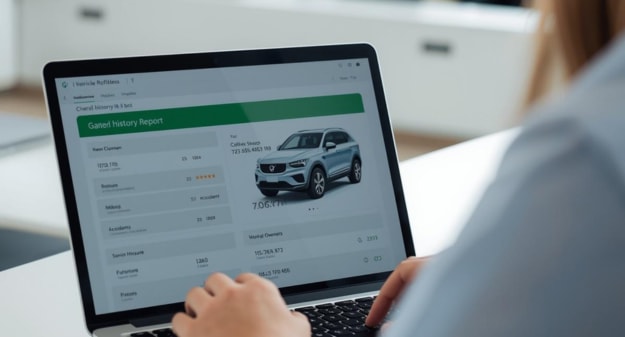 femme qui regarde une annonce de voiture sur ordinateur