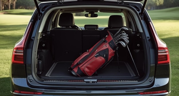 coffre de voiture avec des clubs de golf